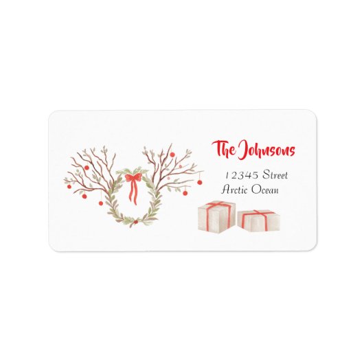 Rustig elegante waterverf kerst retouradres etiket (Voorkant)