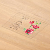 Rustig Elegante Waterverf Script Rode Klaproos Bru Acryl Uitnodigingen (Laagn)