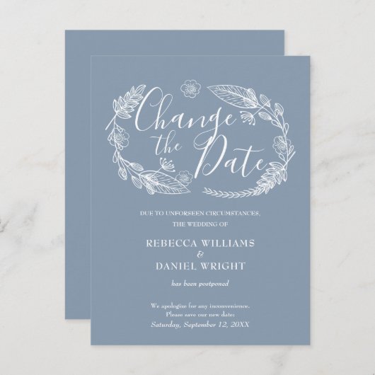 Rustig Elege Ante Verander de Datum Bloemige Uitst Aankondigingskaart (Voorkant / Achterkant)