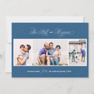 Rustig en blij kerst fotokaart blauw feestdagenkaart