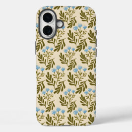 Rustig en Natuurlijk: Naadloos Blauw Bloemmotief iPhone 16 Plus Hoesje