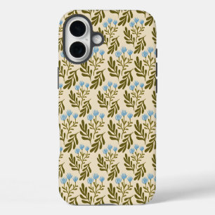 Rustig en Natuurlijk: Naadloos Blauw Bloemmotief iPhone 16 Plus Hoesje