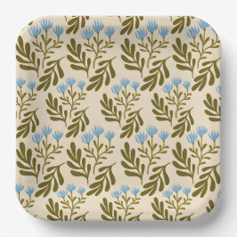 Rustig en Natuurlijk: Naadloos Blauw Bloemmotief Papieren Bordje