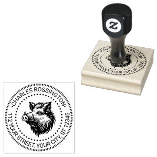 Rustig everzwijnenhoofd Naam Retouradres #1N Rubberstempel