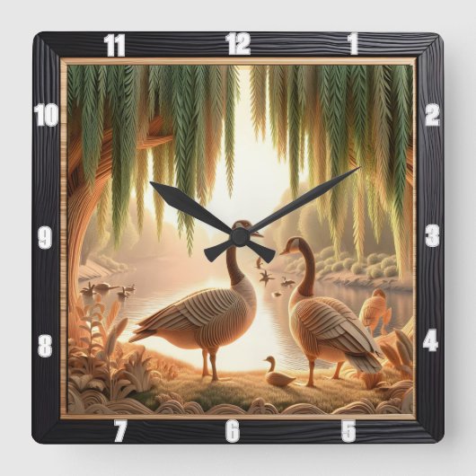 Rustig ganzenbos vierkante klok (Voorkant)