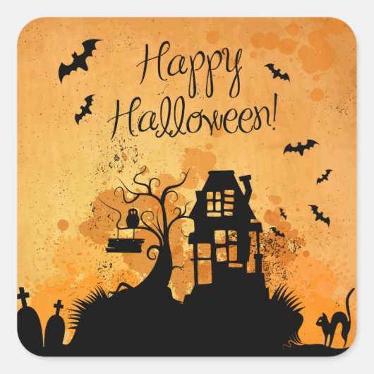 Rustig Gehaunted Huis Fijne Halloween Vierkante Sticker (Voorkant)