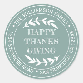 Rustig Gelukkig Thanksgiving Retouradres Groen Ronde Sticker