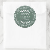 Rustig Gelukkig Thanksgiving Retouradres Groen Ronde Sticker (Tas)