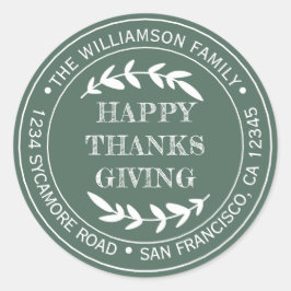 Rustig Gelukkig Thanksgiving Retouradres Groen Ronde Sticker