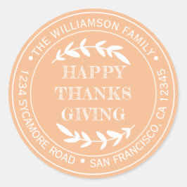 Rustig Gelukkig Thanksgiving Retouradres Oranje Ronde Sticker