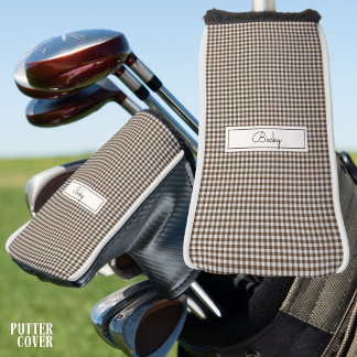 Rustig geruit patroon in bruin met naam golfheadcover