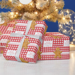 Rustig geruit rood wit vrolijk kerstfeest cadeaupapier