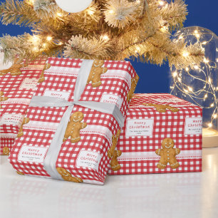 Rustig geruit rood wit vrolijk kerstfeest cadeaupapier