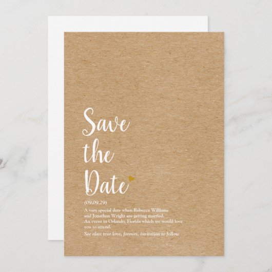 Rustig Gold Heart Script Save the Date Definition Kaart (Voorkant / Achterkant)