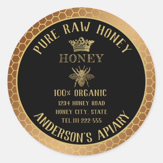 rustig goud bijen kroonhoningraat honingraat ronde sticker (Voorkant)