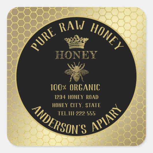  rustig goud bijen kroonhoningraat honingraat vierkante sticker (Voorkant)
