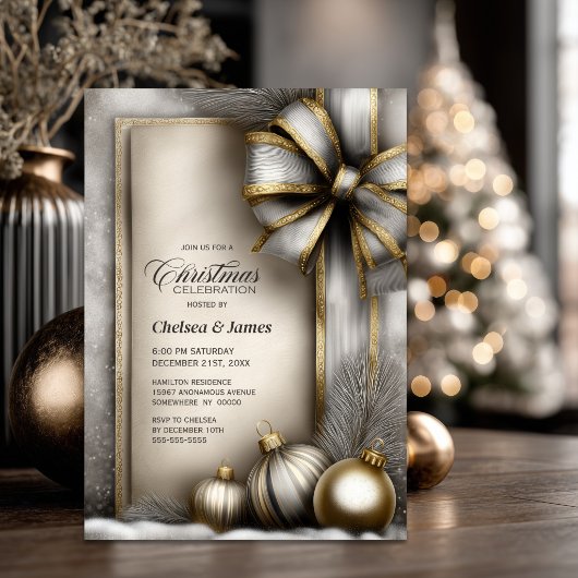 Rustig Goud en Zilveren Boog Kerstfeest Kaart