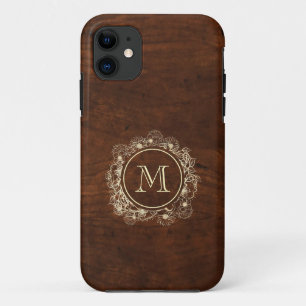 Rustig gouden monogram hout Case-Mate iPhone case