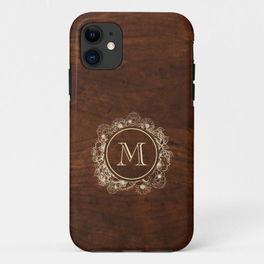 Rustig gouden monogram hout Case-Mate iPhone case (Achterkant)