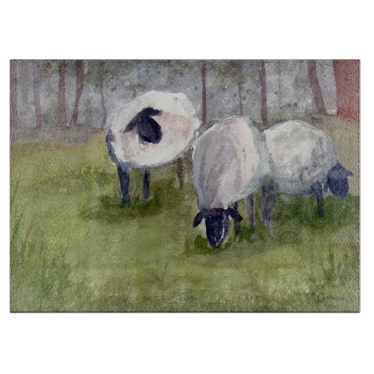 Rustig grazende schapen snijplank (Voorkant)