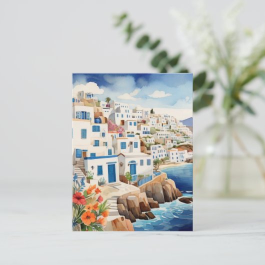 Rustig Grieks Gevist Dorp Griekenland Zee Waterver Briefkaart (Staand voorkant)