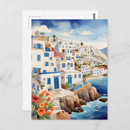 Rustig Grieks Gevist Dorp Griekenland Zee Waterver Briefkaart (Voorkant / Achterkant)