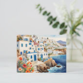 Rustig Grieks Gevist Dorp Griekenland Zee Waterver Feestdagenkaart (Staand voorkant)