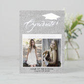 Rustig Grijs Afgestudeerde 2 Foto Afstuderen Zilve Folie Uitnodiging (Staand Voorkant)