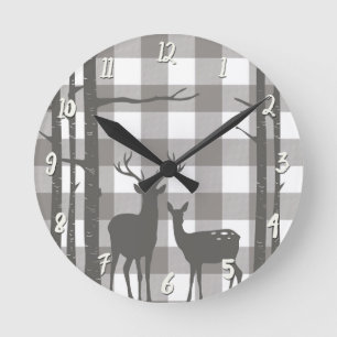 Rustig Grijs Buffalo Plaid Checkers Herten & Berk Ronde Klok