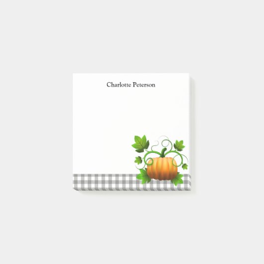Rustig grijs geruit & Pompoen Thanksgiving Herfst  Post-it® Notes (Voorkant)