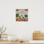 Rustig grijs hout herfst oranje pompoenen herfstbl poster (Keuken)