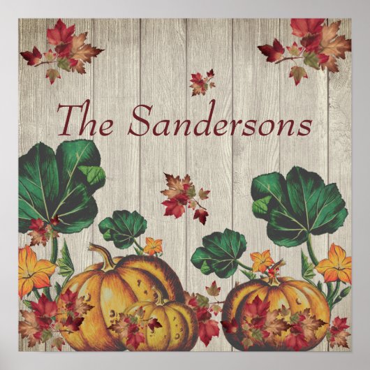 Rustig grijs hout herfst oranje pompoenen herfstbl poster (Voorkant)
