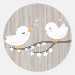 Rustig grijs hout witte Liefdesvogels Trouwfeest Ronde Sticker