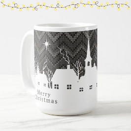 Rustig Grijs Kerst Dorp Chevron Breiwerk  Koffiemok