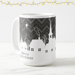 Rustig Grijs Kerst Dorp Chevron Breiwerk Koffiemok
