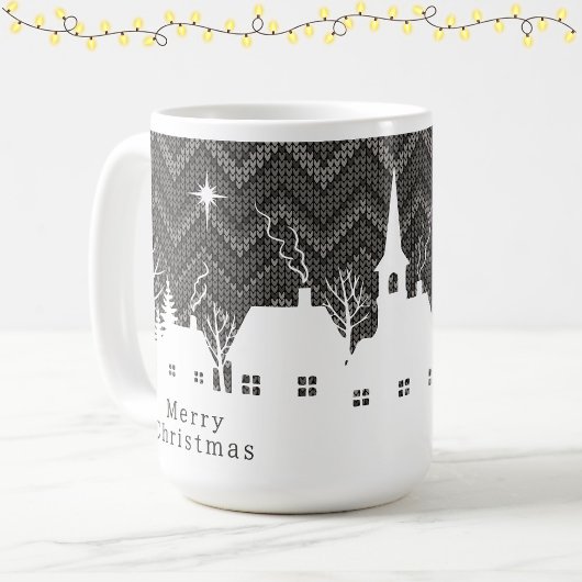 Rustig Grijs Kerst Dorp Chevron Breiwerk  Koffiemok