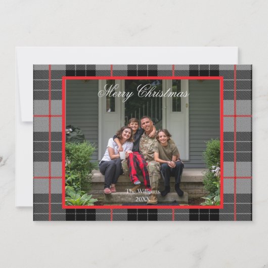 Rustig grijze geruite kerstfoto feestdagenkaart (Voorkant)