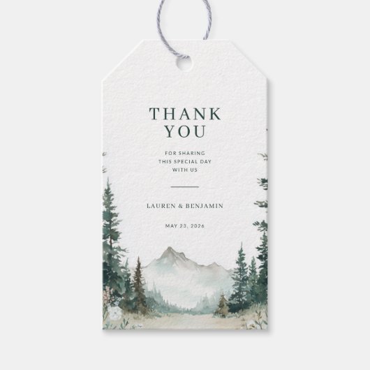 Rustig groen aquarel berglandschap cadeaulabel (Voorkant)