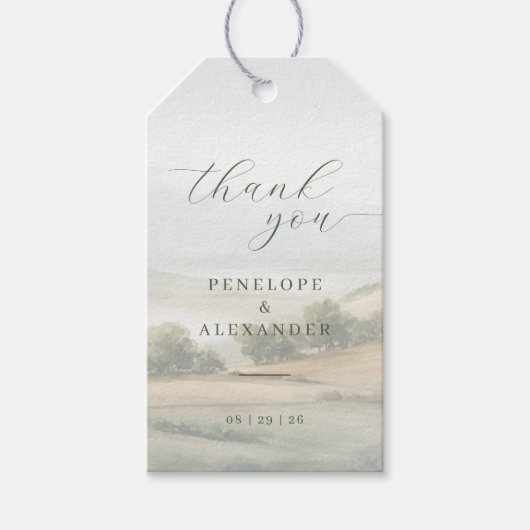 Rustig groen aquarellandschap cadeaulabel (Voorkant)