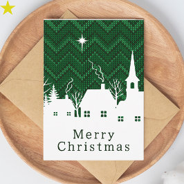 Rustig Groen Chevron Breiwerk Kerstmis Dorp Kaart