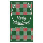 Rustig groen geruit vrolijk kerstfeest klein cadeauzakje (Achterkant)