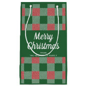Rustig groen geruit vrolijk kerstfeest klein cadeauzakje (Voorkant)