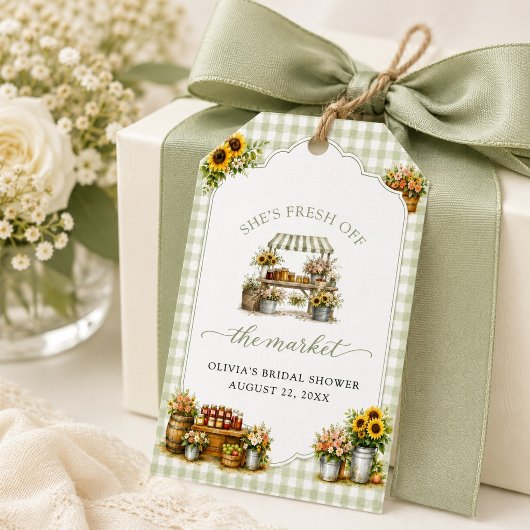 Rustig groen Gingham Ze is net van de markt Cadeaulabel