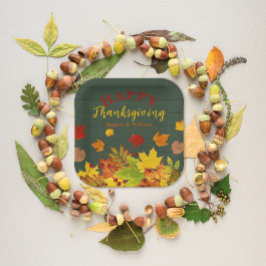 Rustig Groen Hout Herfstbladeren Thanksgiving Papieren Bordje