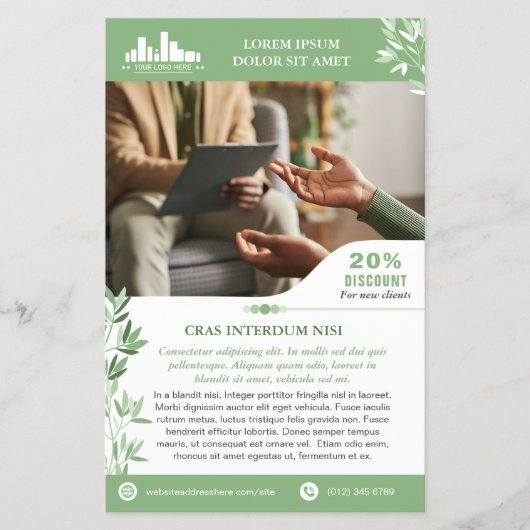 Rustig groen laat wellness promo kleine bedrijven flyer (Voorkant)