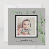 Rustig groene blad foto vrolijk kerstfeest feestdagenkaart (Voorkant)