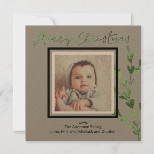 Rustig groene blad foto vrolijk kerstfeest feestdagenkaart