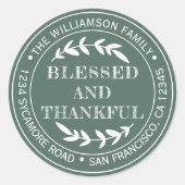 Rustig Happy Thanksgiving retouradres groen Ronde Sticker (Voorkant)