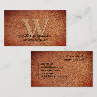 Rustig helder bruin leren monogram zwart schrift visitekaartje
