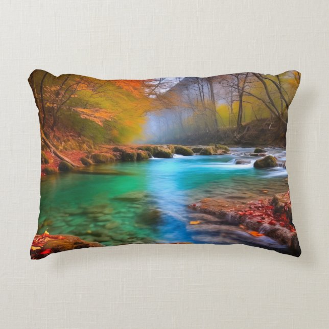Rustig herfst rivierlandschap accent kussen (Voorkant)